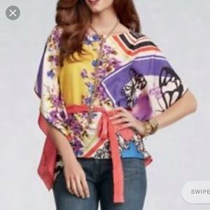 2/$30 CAbi silk kimono style blouse Art Deco small colorful Y2k